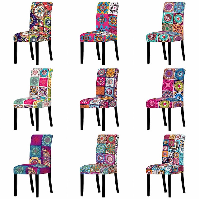  Kitchen Chair Cover Floral Pigment Print Polyester Slipcovers