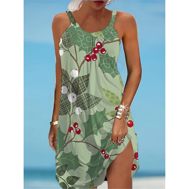  Women's Casual Dress Leaf Shift Dress Sundress Strap Print Mini Dress Outdoor Daily Active Tropical Loose Fit Sleeveless Green Spring Summer S M L XL XXL