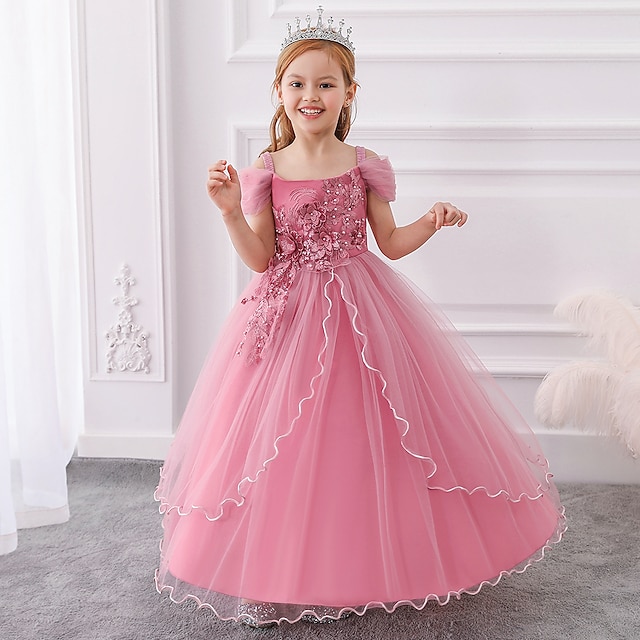  Kids Girls' Dress Solid Colored Flower Sleeveless Party Sweet Maxi Summer Spring 4-13 Years Pink Red Blue