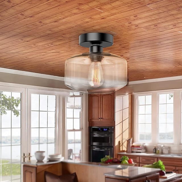  Φωτιστικό οροφής ημι-χωνευτό, μοντέρνο φωτιστικό με γυάλινη σκιά, μπρούτζινο φινίρισμα για διάδρομο διάδρομο κουζίνα μπάνιο υπνοδωμάτιο