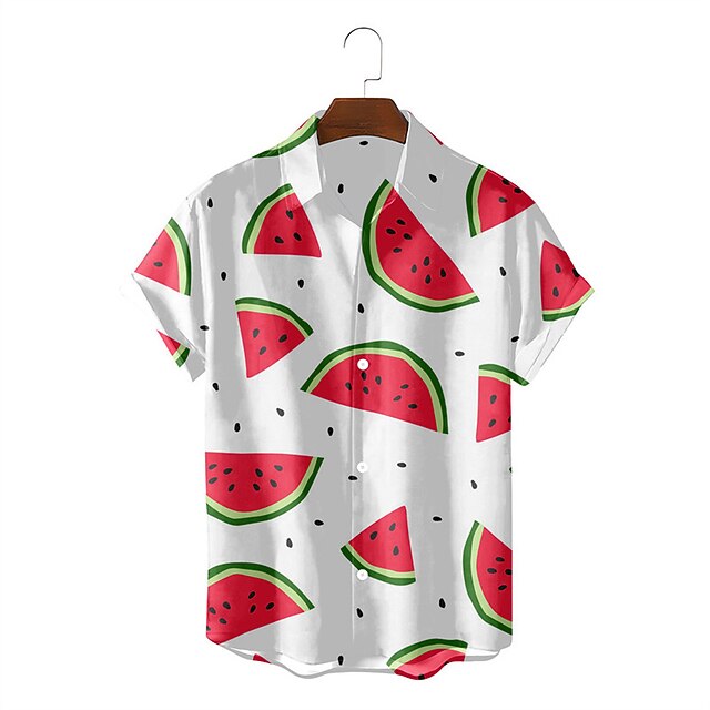 Men's Watermelon Shirt Summer Hawaiian Shirt Aloha Shirt Short Sleeves Shirt Turndown Sports Fashion Streetwear Vacation Street Casual White S M L2