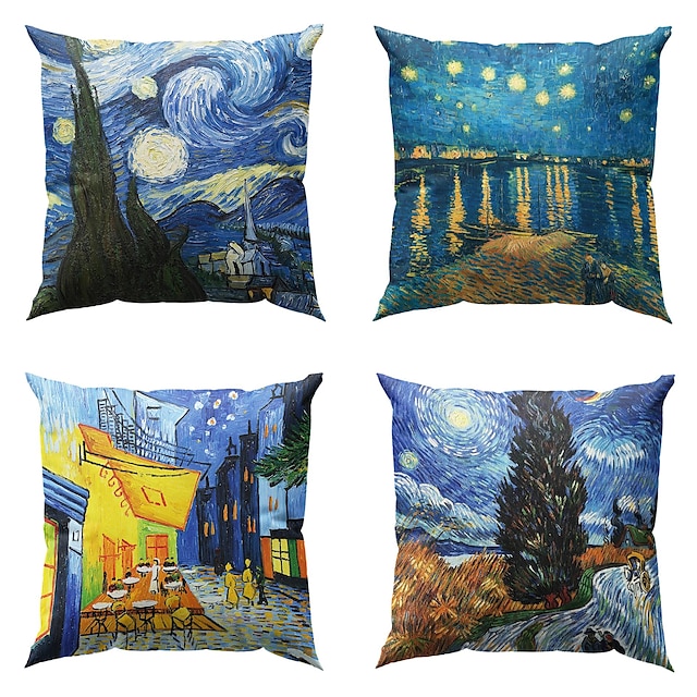  Van Gogh Double Side Pillow Cover 4PC Soft Decorative Square Cushion Case Pillowcase for Bedroom Livingroom Sofa Couch Chair Machine Washable