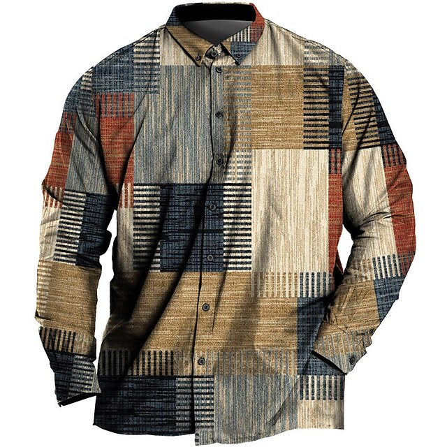 Men's Plus Size Shirt Big and Tall Color Block Turndown Buttons Long Sleeve Spring & Summer Sports Fashion Streetwear Designer Outdoor Vacation Tops4