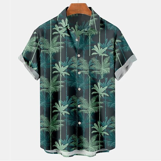  Men's Shirt Coconut Tree Graphic Prints Turndown Green Outdoor Street Short Sleeves Button-Down Print Clothing Apparel Sports Fashion Streetwear Designer