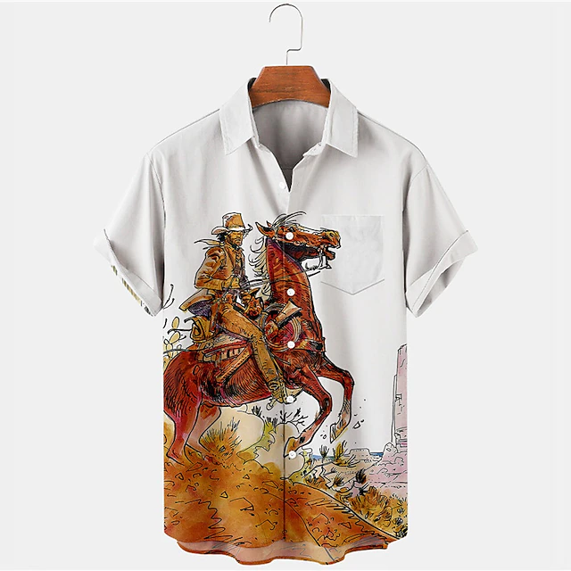Kentucky Derby Men's Vintage Cowboy Shirt Button Up Shirt Vintage Hawaiian Shirts Short Sleeve Vintage Tropical Fashion Outdoor Beach Summer Spring Turndown Print Button-Down Funny Kentucky Derby 6