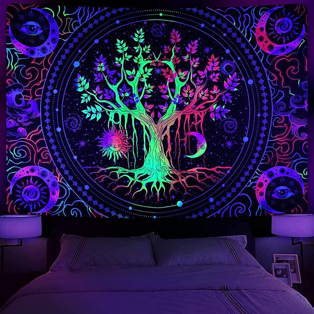 thumbnail image 2 of XDCYSJ Blacklight Tapestry - Fantasy Forest UV Reactive Wall Hanging 2 of 12