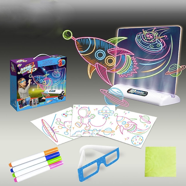  3d fluoreszierendes Zeichenbrett magisches leuchtendes dreidimensionales Schreibbrett Graffiti-Brett Licht Puzzle Kinder Zeichenbrett