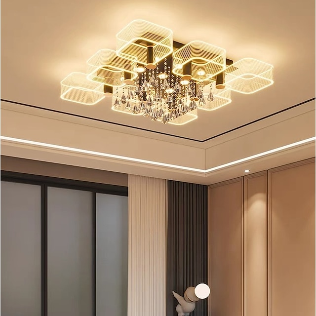  Lustres led plafonniers à intensité variable 8 lumières 80cm conception de géométrie de luxe moderne 150cm cristal d'or pour les intérieurs de la maison cuisine chambre lampe créative lumière