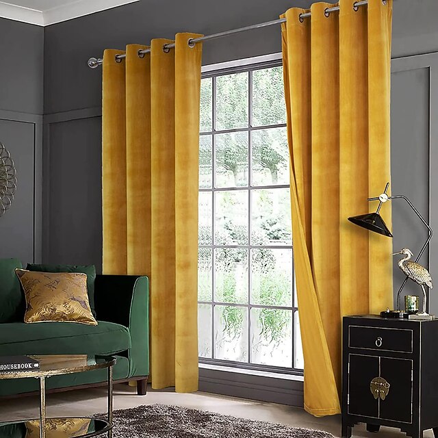 Blackout Curtain Drapes Velvet Farmhouse Grommet/Eyelet IKEA Series Curtain Panels For Living Room Bedroom Door Kitchen Window Treatments Thermal Insulated Room Darkening2