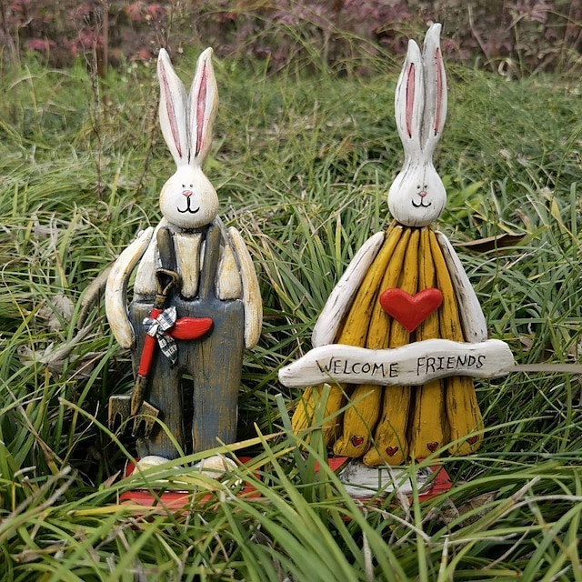  Easter Bunny Yard Ornament Decoration Rustic Vintage Style Resin Garden Ornament
