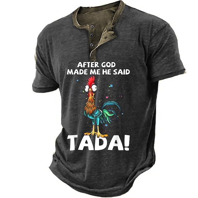 Men's Graphic Rooster After God Made Me He Said Ta Da Henley Shirt Tee Short Sleeve 3D Print Fashion Designer Comfortable Outdoor Casual Daily Summer Black Blue Brown Green Henley Henley T-Shirt 5