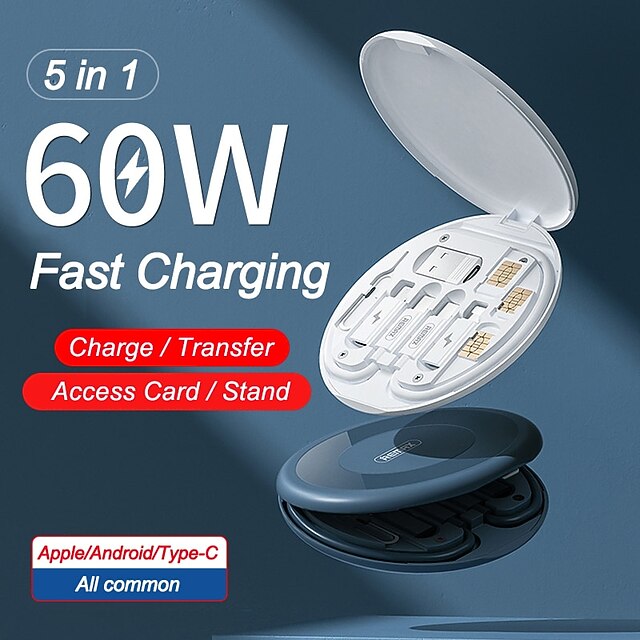 1 Pack Remax USB Adapter Cable Conversion Storage Box Multi-Type Charging Line Convertor Lightning Type C Micro Data Transfer Tool Contains Sim Card Slot Tray Eject Pin Use as Phone Holder 19