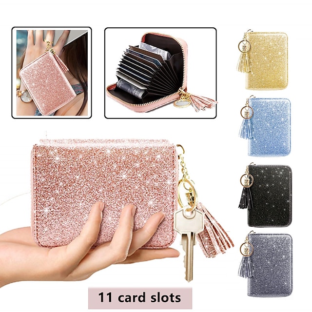  kvinnors liten kreditkortsplånbok rfid glitter söta kreditkortshållare plånböcker för kvinnor