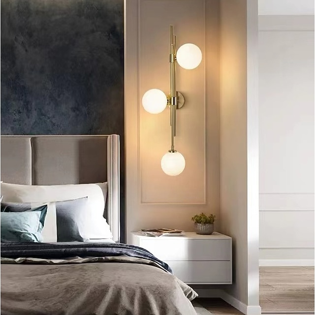 LED Wall Light 3 Lights Glass Wall Sconce Mid Century Modern Globe Wall