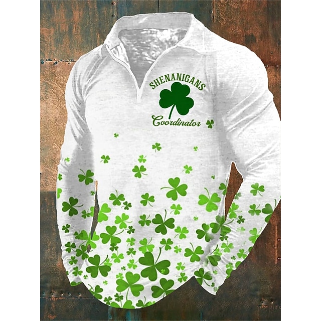 Men's Zip Polo Polo Shirt Golf Shirt Saint Patrick Day St. Patrick's ...