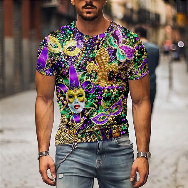 Men's Graphic Clown T Shirt Tee Short Sleeve T shirt 3D Print Crew Neck Shirt Designer Holiday Casual Daily Mardi Gras Red Purple Green Spring & Summer Clothing Apparel S M L XL 2XL 3XL 4XL4