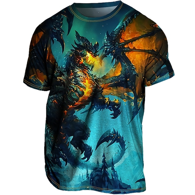  男性用 Tシャツ グラフィック 動物 ドラゴン クルーネック 衣類 3Dプリント アウトドア カジュアル 半袖 プリント ヴィンテージ ファッション デザイナー