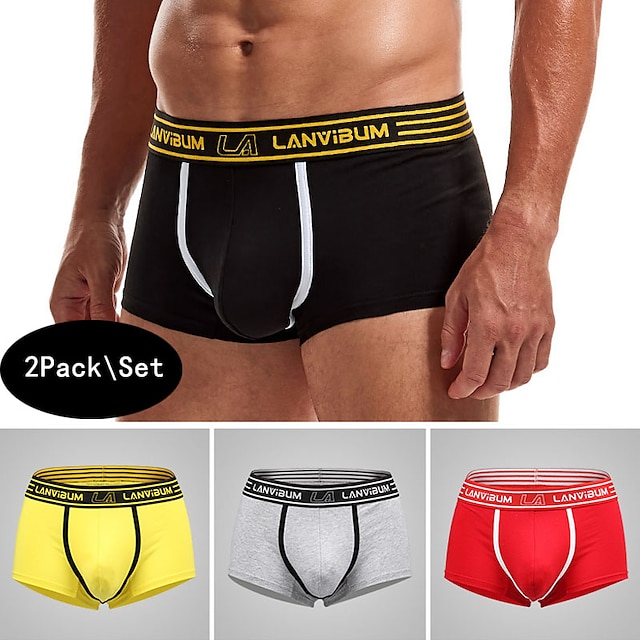  Herren 2 Packungen Unterwäsche Boxer Polyester Atmungsaktiv Weich Farbblock Mittlere Taillenlinie Schwarz Weiß