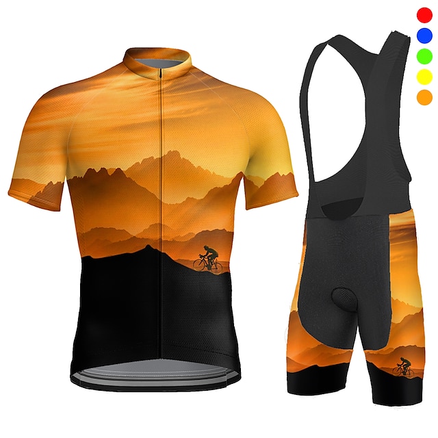 21Grams Men's Cycling Jersey with Bib Shorts Short Sleeve Mountain Bike MTB Road Bike Cycling Yellow Blue Orange Bike Clothing Suit 3D Pad Breathable Moisture Wicking Quick Dry Back Pocket Polyester