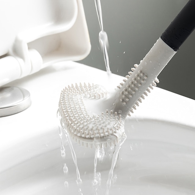  1pc escova de banheiro de silicone cabeça de escova de golfe sem canto morto em ambos os lados escova de banheiro de limpeza de cabelo macio escova de banheiro curvada