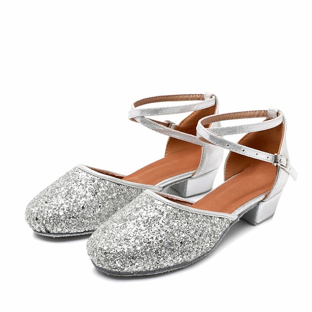  Pentru femei Pantofi Moderni Performanță Profesional Sandale de cristal Călcâi Paiete Grosime călcâială Buclă Adolescent Adulți Argintiu Auriu