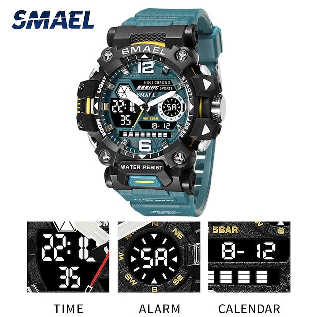  SMAEL Dual Display Men Sports Digital Watches Waterproof Sports Watch Military Man Alarm Stopwatch Quartz Wristwatch Male Digital Clock