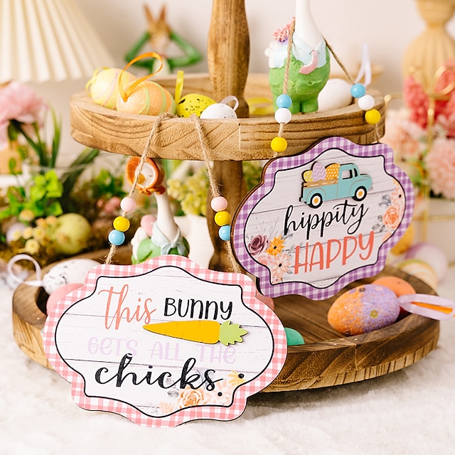  Easter decoration items lattice-edged letters beaded wooden pendants colorful wooden door number pendants