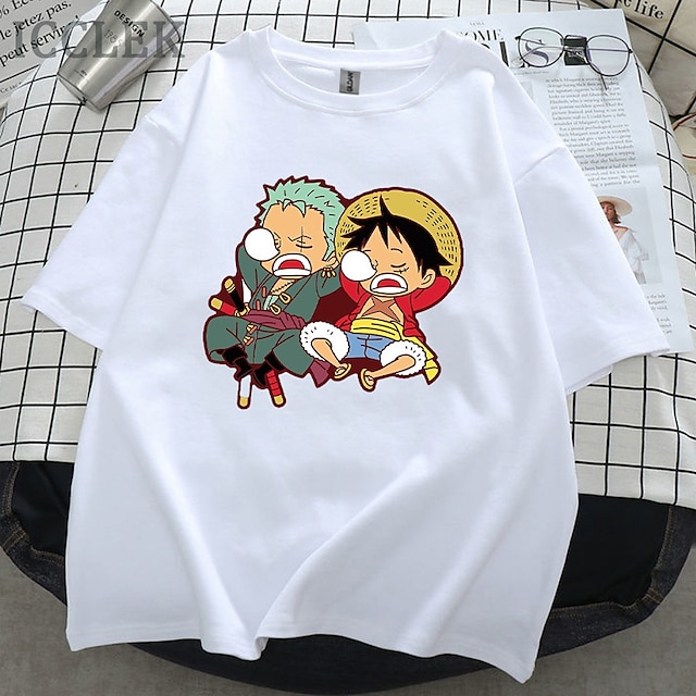  One Piece Monkey D Luffy Roronoa Zoro T-Shirt Estampado Clásico Estilo callejero Para Pareja Hombre Mujer Adulto Estampado en caliente Casual Diario