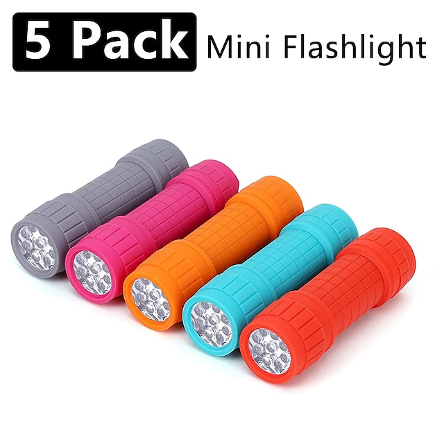  5 Pack Mini Flashlight Set Outdoor 9LEDs Super Bright 100 Lumen for Kids High CRI for School Night Reading Supplies Party Favors Christmas Gifts