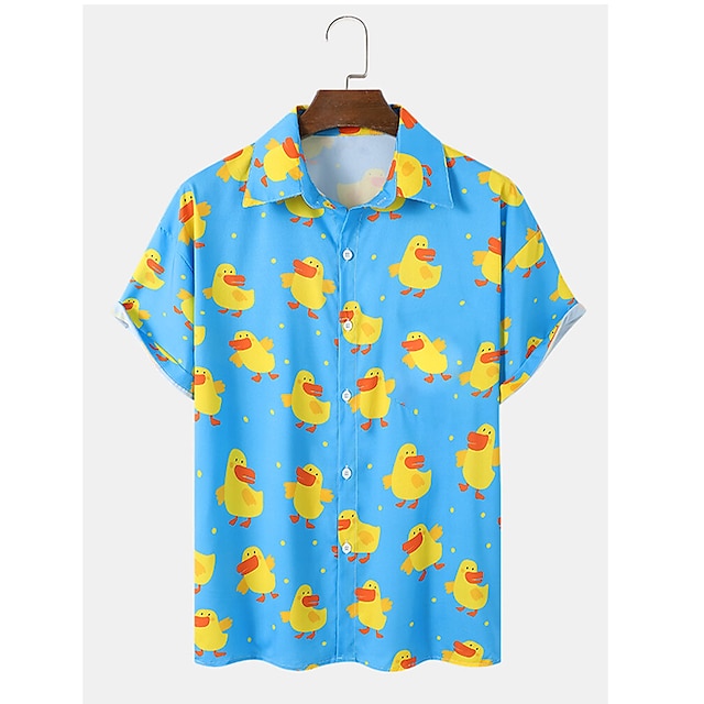  Herr Djur Anka Skjorta Hawaii skjorta Aloha skjorta Kort ärm Skjorta Nedvikt Mode Designer Ledigt Utomhus Gata Ledigt Svart Gul Rubinrött 3D-tryck S M L
