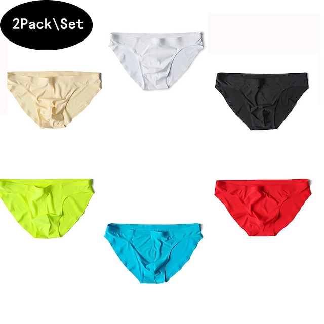  Men's 2packs Briefs Brief Underwear Nylon Washable Comfortable Plain Low Rise Black White