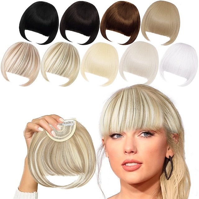  Blonde Bangs Clip in Bangs Blonde Clip in Thick Natural Full Front Neat Bangs Straight Fringe Bang with Temples One Piece Hairpiece