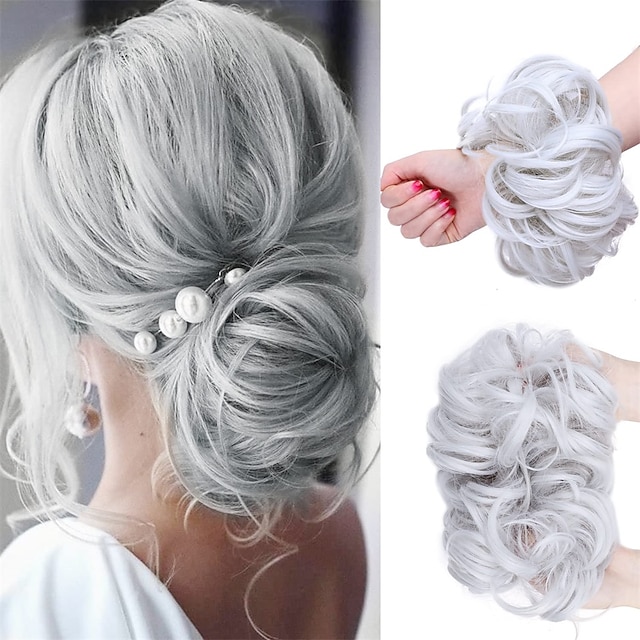  Messy Buns Hairpiece Hair Scrunchies Full Thick Updo Hair Piece With Elastic Rubber Band Hair Bun Extension Curly Wavy Synthetic Donut Hair Chignons For Women Girls