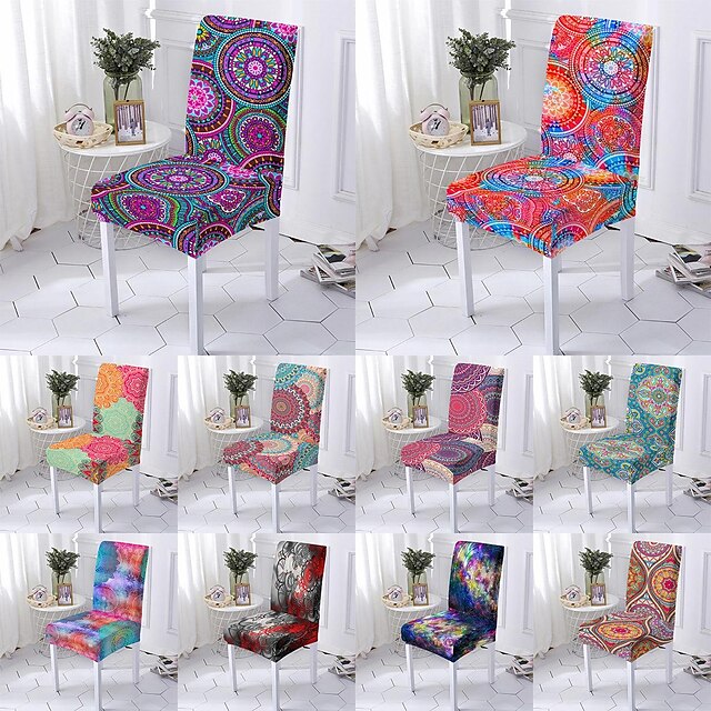  Stretch Dining Chair Cover Boho Slipcover for Living Room Party Wedding Christmas Decoration Spandex Fabric Machine Washable