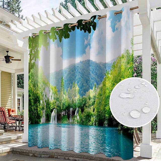  2 Panels Outdoor Curtain Privacy Waterproof, Sliding Patio Curtain Drapes, Pergola Curtains Grommet 3D Landscape For Gazebo, Balcony, Porch, Party, Hotel