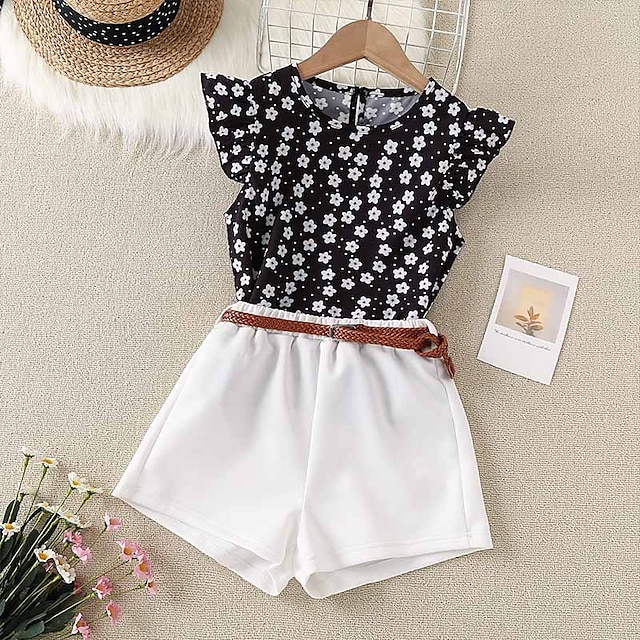 2 Pieces Toddler Girls' Graphic Shorts Suit Set Short Sleeve Vacation ...