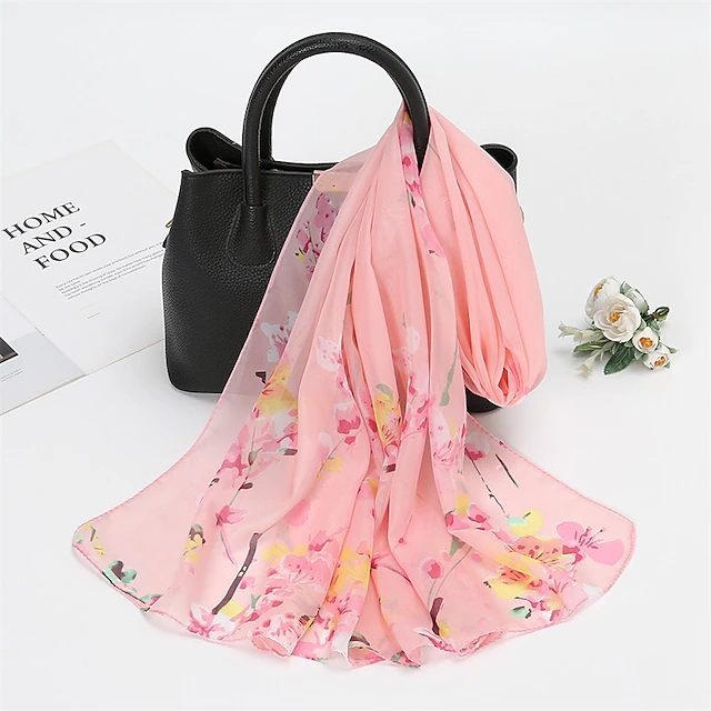 Spring Summer Fashion Floral Thin Style Chiffon Shawl Scarf Lady Print Soft Holiday Beach-up Wrap 150*50Cm 9