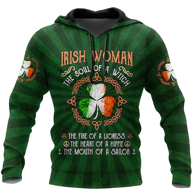  St.Patrick's Day Men's Pullover Hoodie Sweatshirt Green Hooded Letter Graphic Prints Print Daily Sports 3D Print Casual St. Patrick's Day Spring &  Fall Clothing Apparel Hoodies Sweatshirts