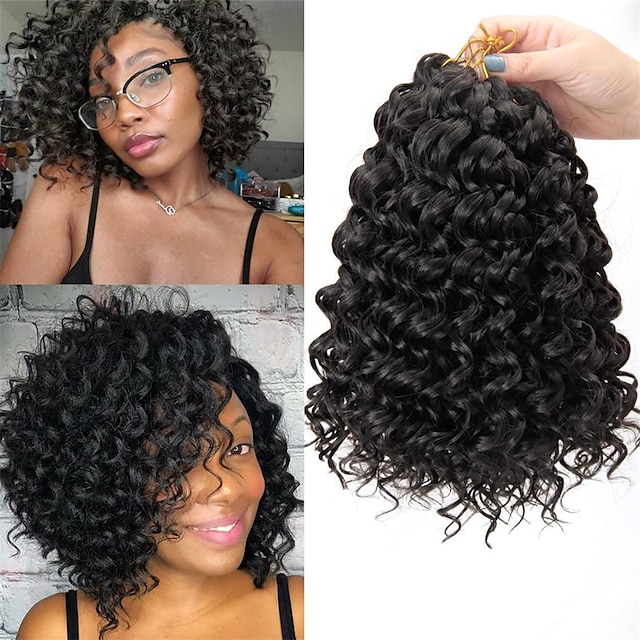  krullvirkat hår för svarta kvinnor kort strand krullvirkat hår bohemiska virkade flätor naturliga svarta djupvågsfläta hårförlängningar