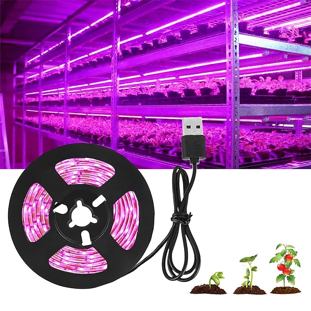  Luz para cultivo de plantas, tira de led usb de espectro completo dc 5v 0,5-3m, lámpara phyto para cultivo de plántulas de flores vegetales, caja de tienda impermeable