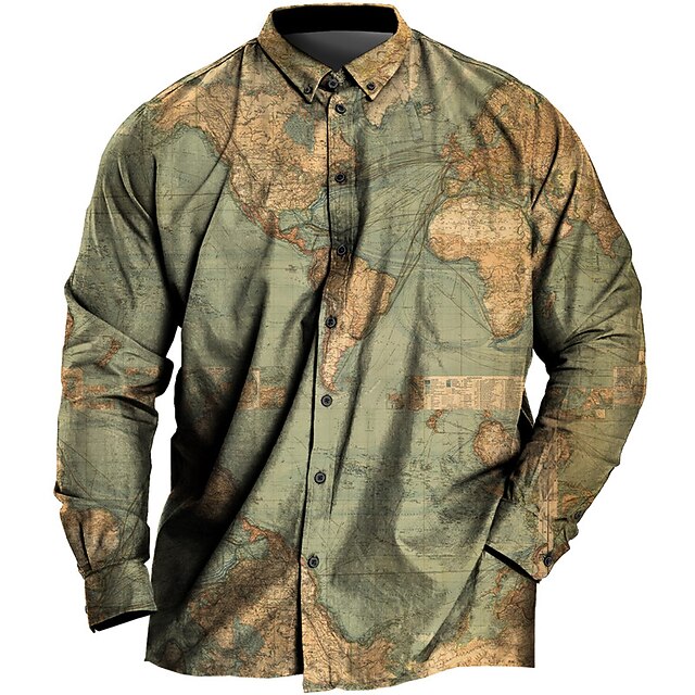 Men's Plus Size Shirt Big and Tall Map Turndown Buttons Long Sleeve Spring & Summer Sports Fashion Streetwear Designer Outdoor Vacation Tops4