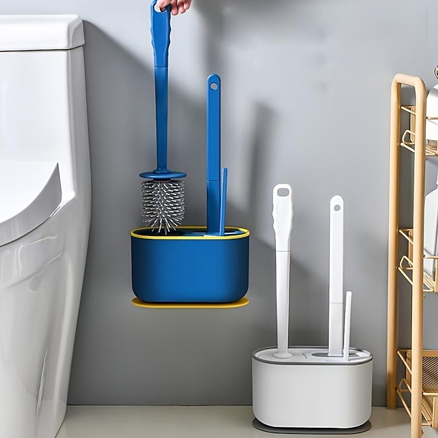  3-i-1 plasttoalettborste, plasttoalettborste och hållare set, väggmonterad toalettborste och hållare, ingen stans snabbtorkande effektiv professionell djuprengöring