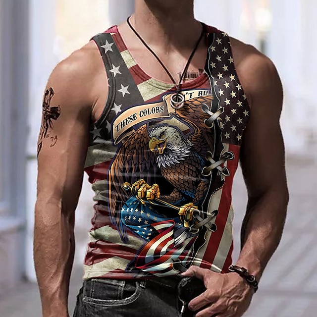  Férfi Mellény felső Ujjatlan férfi póló Grafika Zászló Terített nyak Ruházat 3D nyomtatás Napi Sport Ujjatlan Nyomtatott Divat Dizájn Izom