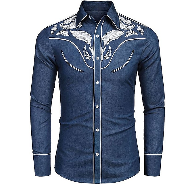 Men's Shirt Western Shirt Floral Graphic Prints Turndown Blue Outdoor ...