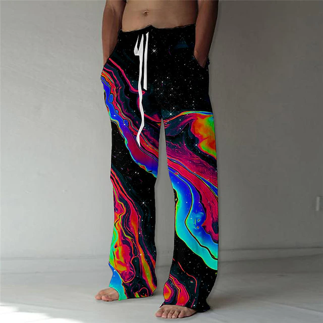 Men's Trousers Summer Pants Beach Pants Drawstring Elastic Waist Straight Leg Abstract Graphic Prints Comfort Casual Daily Holiday Streetwear Designer Red Orange4