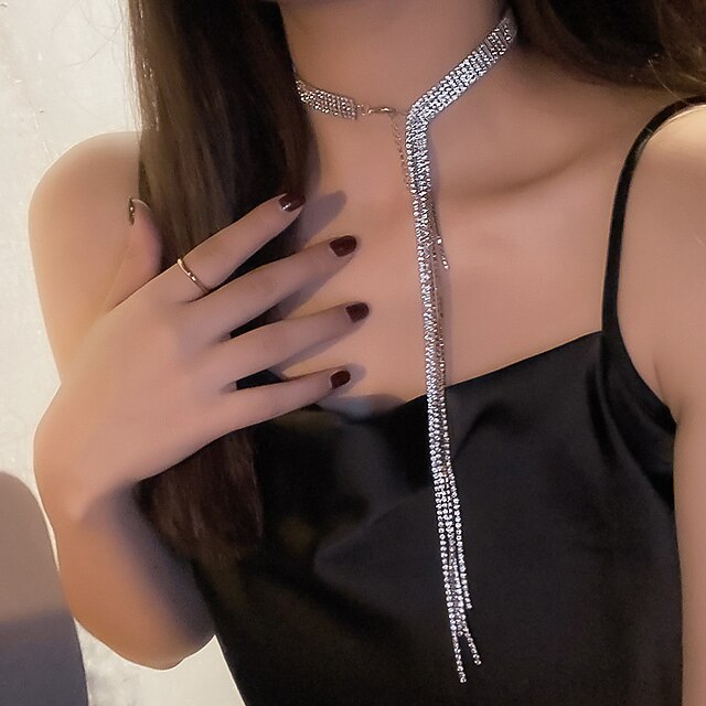  1 peça colar feminino conjunto de joias de cristal gargantilha em camadas de strass colares de borla longa colares de cristal pulseiras de manguito brincos de borla de diamante pendentes