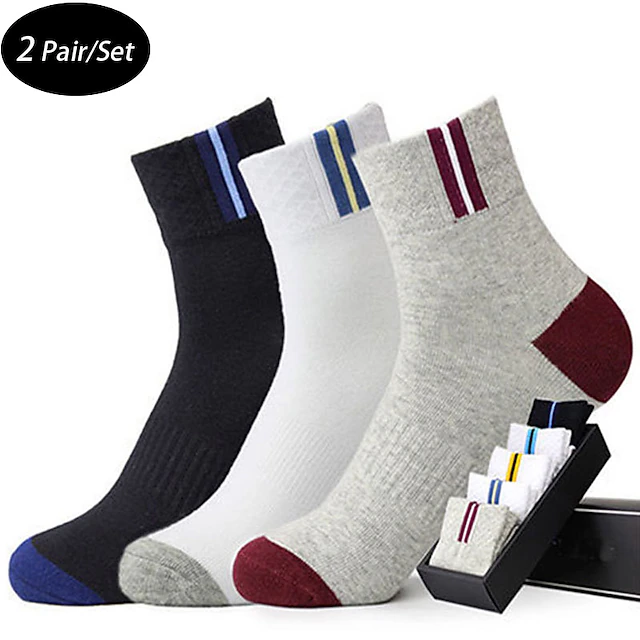 Men's 2 Pairs Socks Crew Socks Yellow Wine Color Color Block Daily Wear Vacation Weekend Medium Spring, Fall, Winter, Summer Warm Ups 10