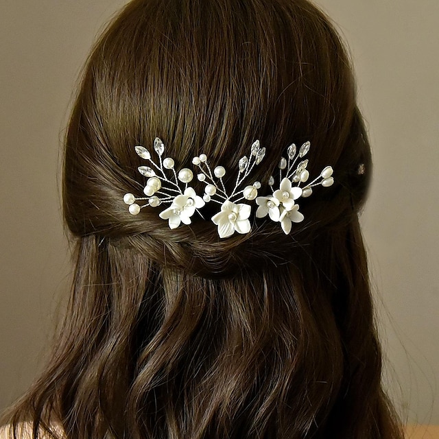  esküvői hajfésű menyasszonyi hajtű szett ezüst kristály gyöngy haj oldalfésű U-alakú virág strasszos esküvői haj kiegészítők menyasszony koszorúslány bálhoz