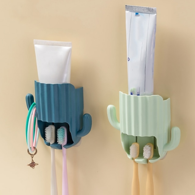  väggmonterad tandborsthållare kaktus sugkopp söt tecknad stativ badrum tandkräm förvaringsorganisator badrumstillbehör