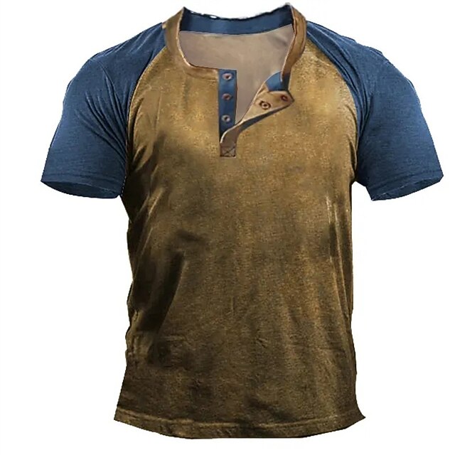 Men's Button T Shirt Henley Shirt Tee Short Sleeve Henley Spring &  Fall Graphic Color Block Fashion Designer Comfortable Print Button-Down Outdoor Casual Daily Brown Top Tee for Men2